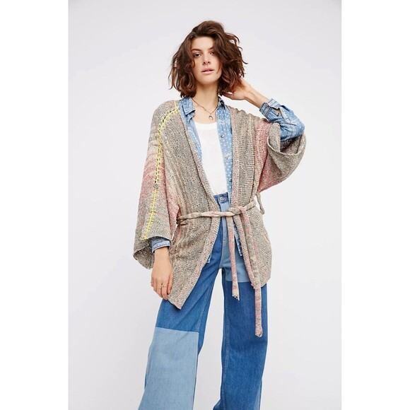 Free People Sand Art Kimono Slouchy Artsy Oversized Size Small 100% Cotton - Picture 1 of 14